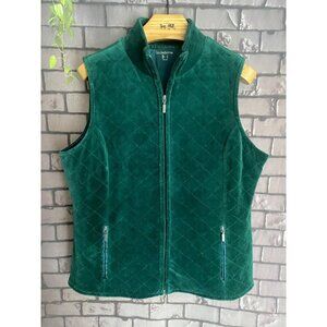 Liz Claiborne Diamond Quilted Emerald Green Velvet Zip Front Vest L